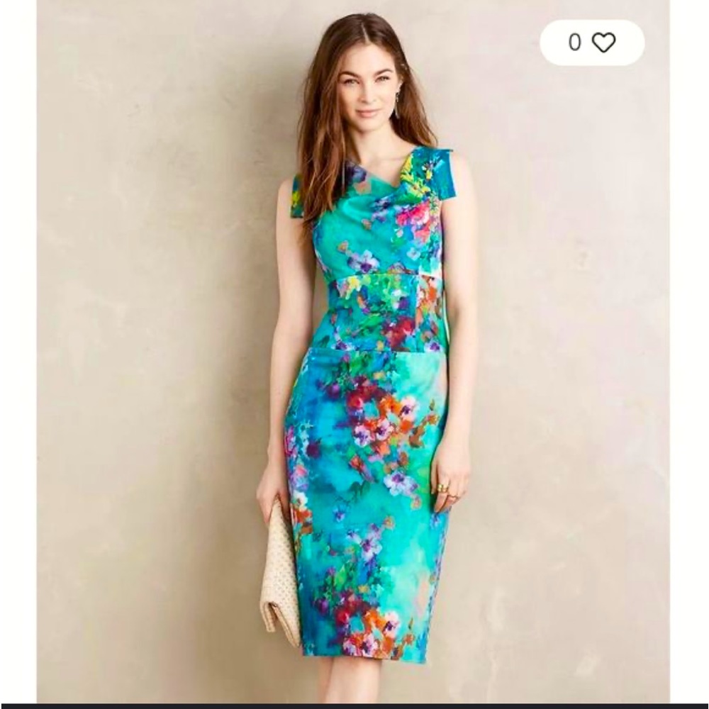 Black Halo LA Painted Lagoon Jackie Lanai Sheath Dress Lined Blue Green